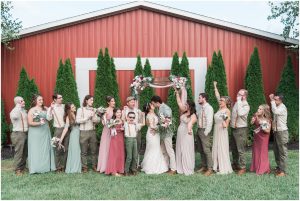 wedding party portrait at Ole Zim's wagon shed Gibsonburg Oh