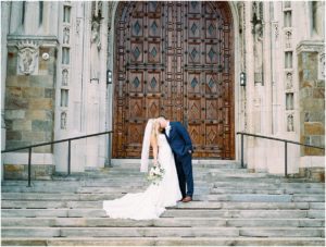 Bride and groom portrait Holy Rosary Cathedral Toledo Ohio