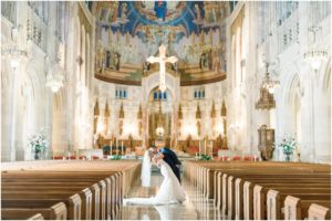 Bride and groom portrait Holy Rosary Cathedral Toledo Ohio